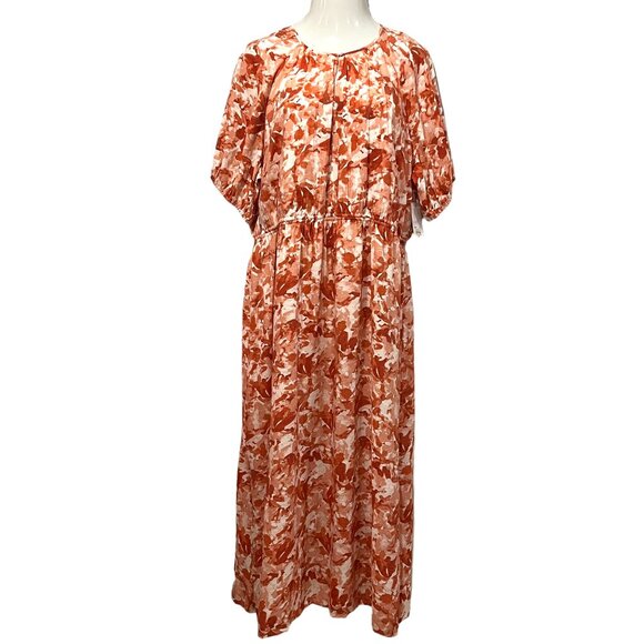 Nine West Pullover Floral Midi Maxi Dress, NWT, Orange White 2x - Picture 1 of 9